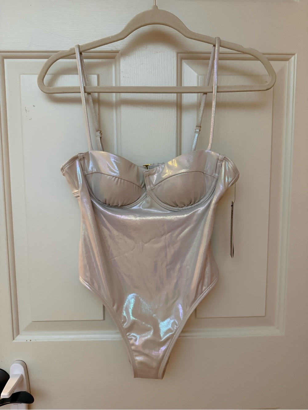 Iridescent Pearl Bustier One-Piece Swimsuit with Adjustable Straps